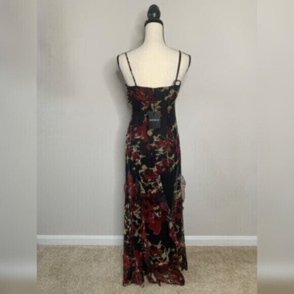 NWT NICHOLAS Kamila Ruffle Cowl Gown in Water Color Floral Maxi Dress - Picture 12 of 17